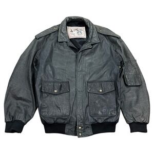 Aeropostale Leather Jacket Mens 42 Black Old Hyde Aviator Bomber Compagnie 1990s